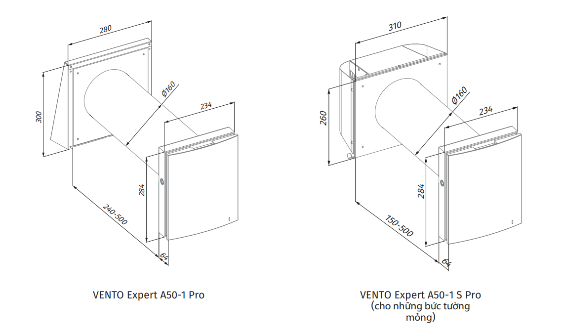 Kích thước tổng thể VENTO EXPERT A50-1 PRO