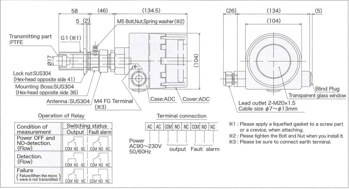 Cấu tạo bên trong của công tắc đo lưu lượng vi sóng MWFS-SW-02C Matsushima