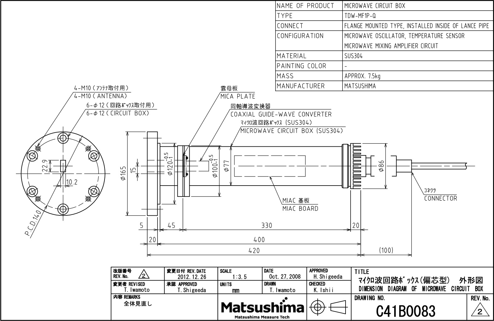 Cấu tạo của máy đo biên dạng bằng sóng vi ba TDW-MF1P-Q Matsushima