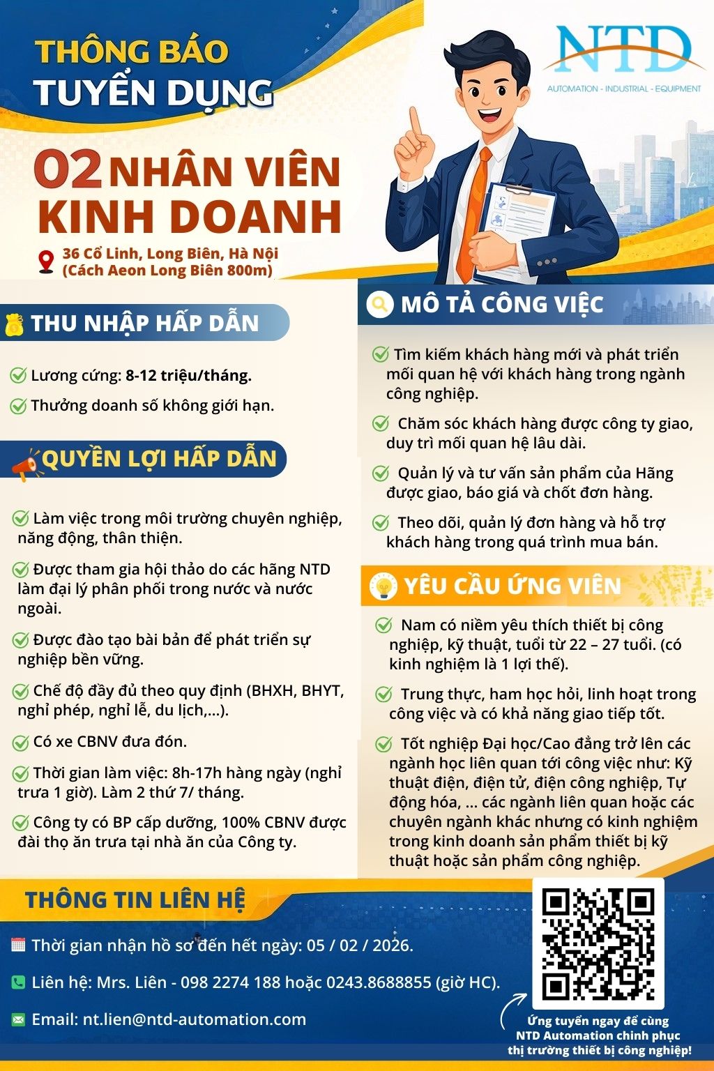THÔNG BÁO TUYỂN DỤNG - 02 NHÂN VIÊN KINH DOANH