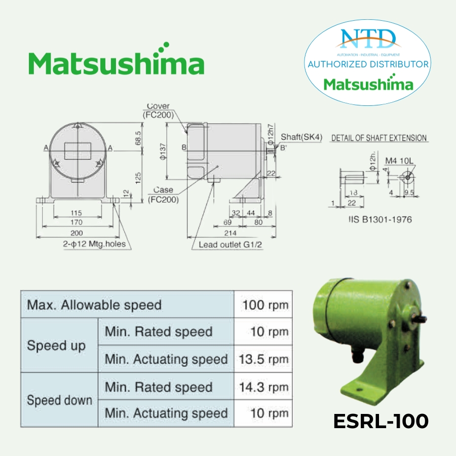 Rơ-le tốc độ, thiết bị bảo vệ băng tải ESRL-100 Matsushima