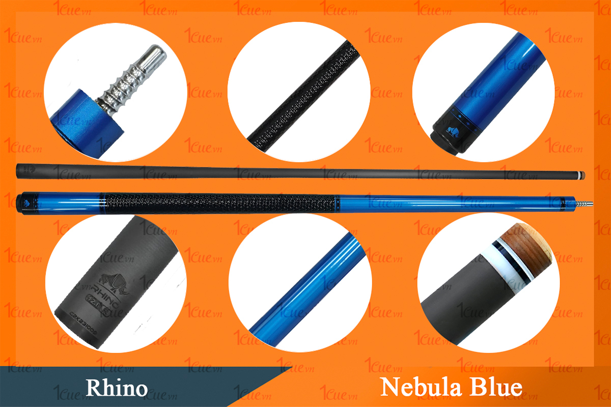 Cơ,Gậy Bi-a Rhino Nebula Blue - Ngọn Carbon 1Cue.vn 