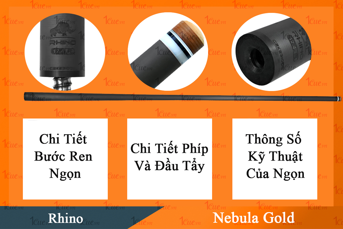 Cơ,Gậy Bi-a Rhino Nebula Gold - Ngọn Carbon 1Cue.vn 