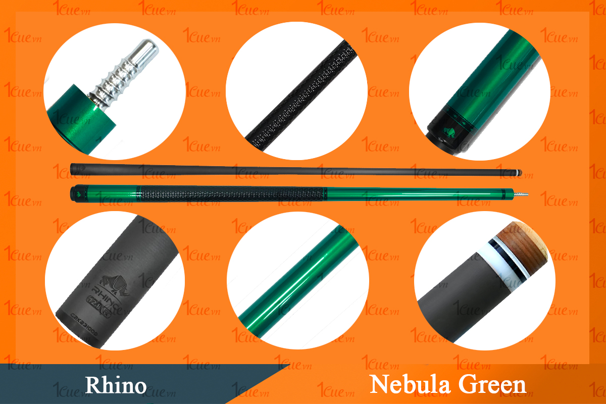 Cơ,Gậy Bi-a Rhino Nebula Green - Ngọn Carbon 1Cue.vn 