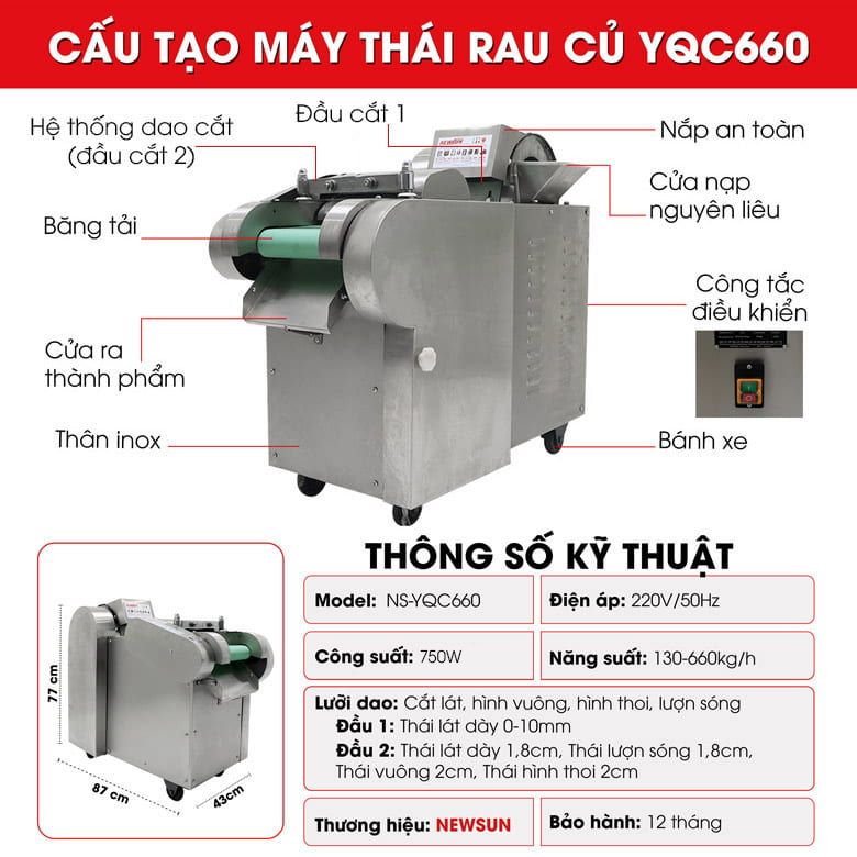 Cấu tạo và cơ chế hoạt động của máy thái rau củ công nghiệp YQC660