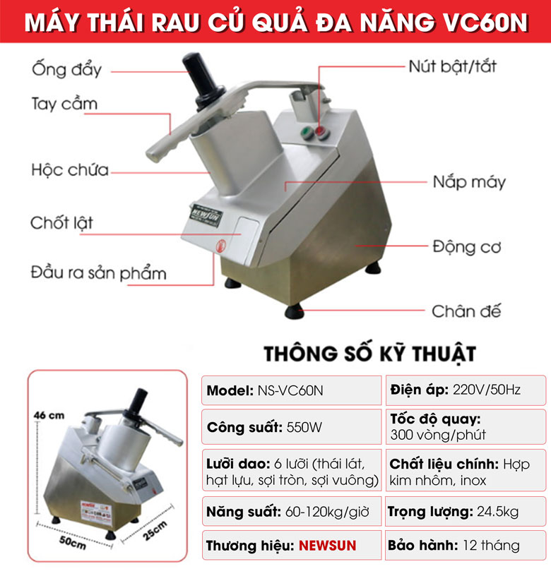 Đặc điểm nổi bật của máy thái rau củ quả VC60N
