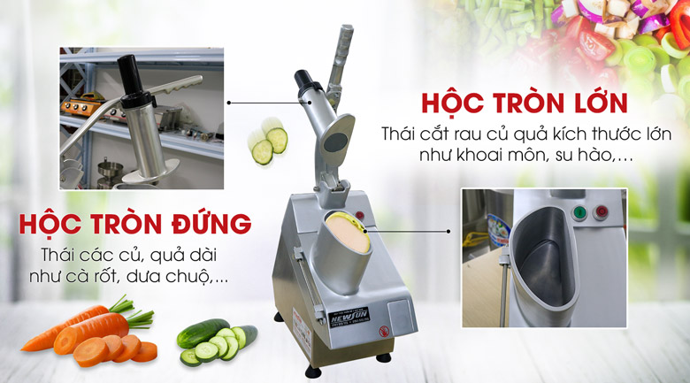 Máy thái rau củ quả VC60 thiết kế 2 họng rau củ