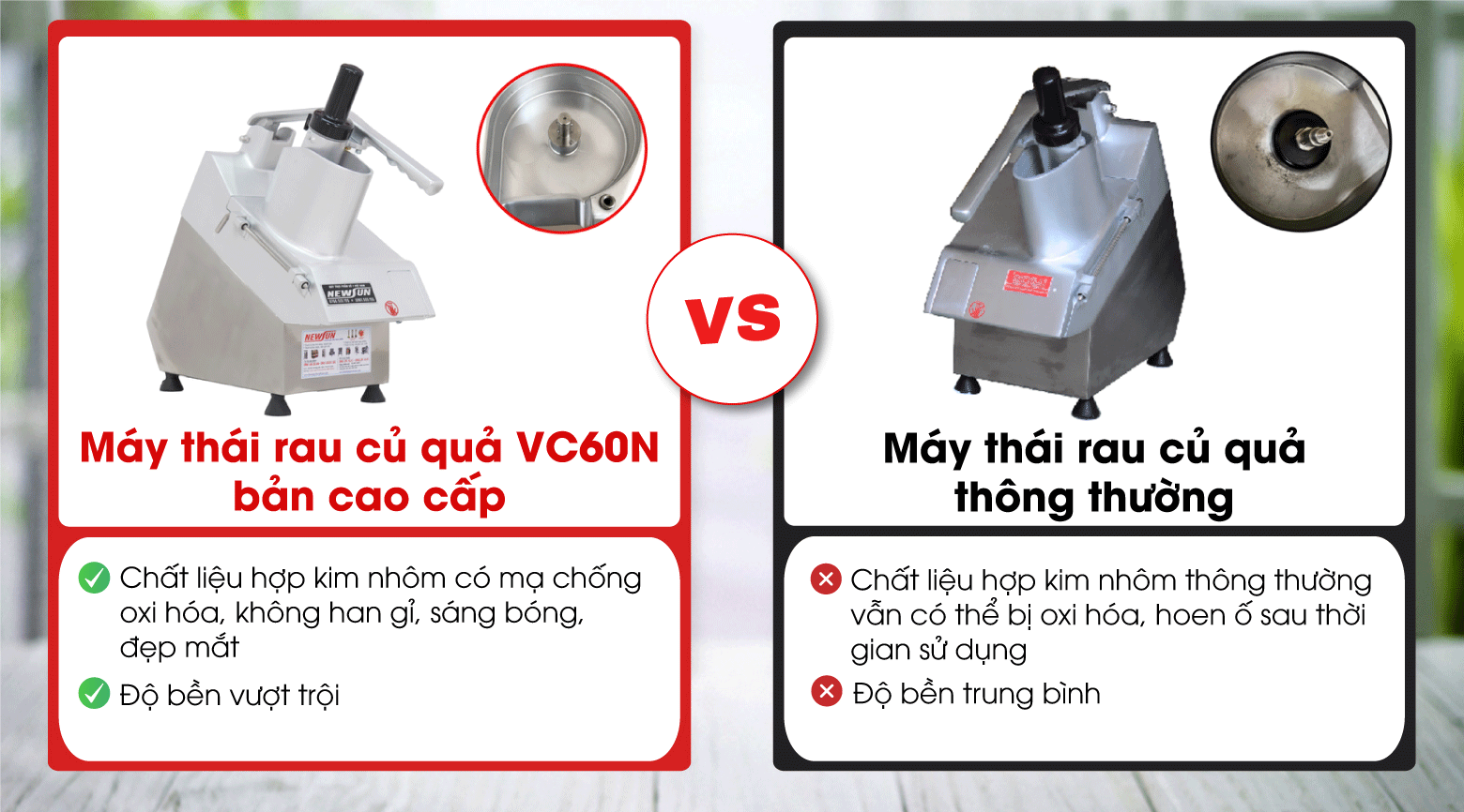 Máy thái rau củ quả VC60N có gì cải tiến so với bản thường VC60?