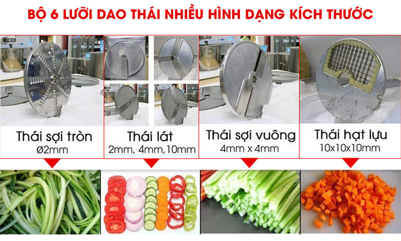 Máy thái rau củ quả VC65N đa năng với bộ 6 lưỡi dao