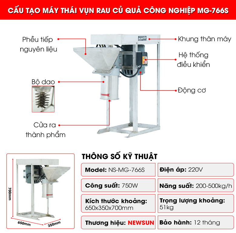 Máy thái vụn rau củ quả công nghiệp cao cấp MG-766S có ưu điểm gì vượt trội