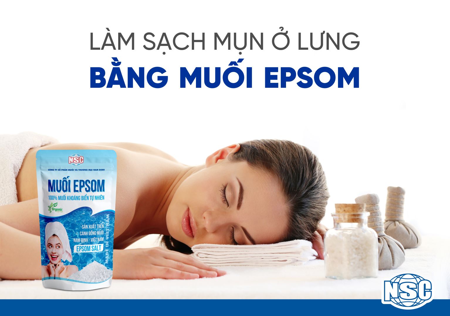 Làm sạch mụn lưng bằng muối Epsom