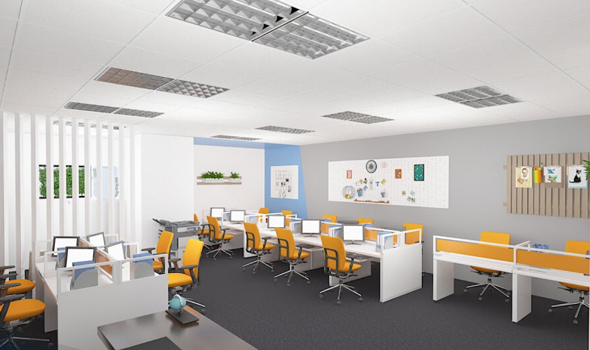 Vách ngăn cố định phân chia không gian làm việc độc lập cho nhân viên