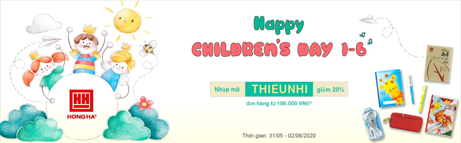 Ảnh chương trình giảm giá tết thiếu nhi văn phòng phẩm Hồng Hà