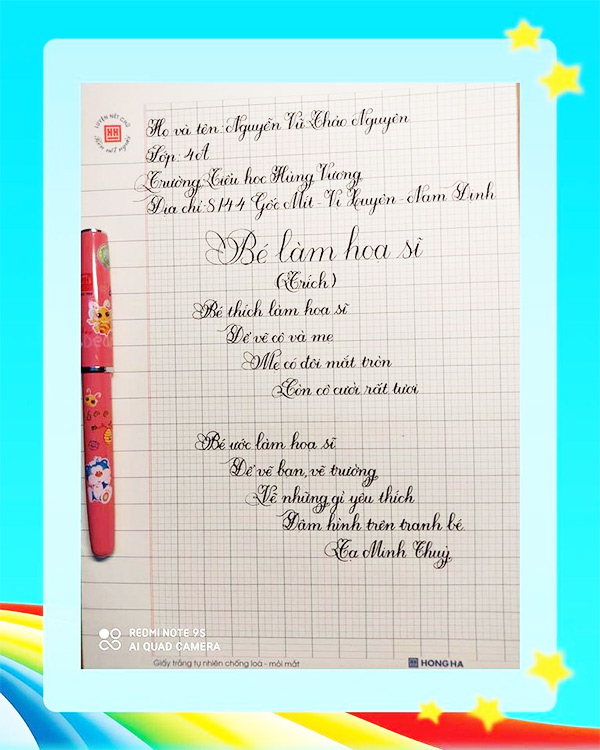 Bài thi viết chữ đẹp tập làm họa sĩ của bé