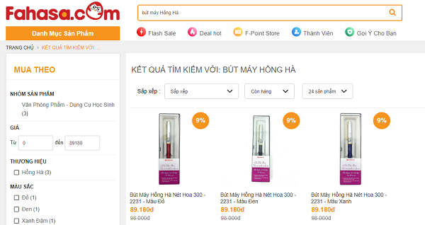 Bút Hồng Hà bán ở hệ thống nhà sách Fahasa