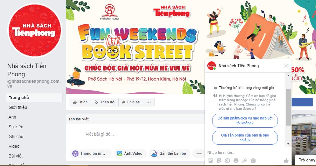 Facebook của Nhà sách Tiền Phong - địa điểm mua bút viết chữ đẹp uy tín
