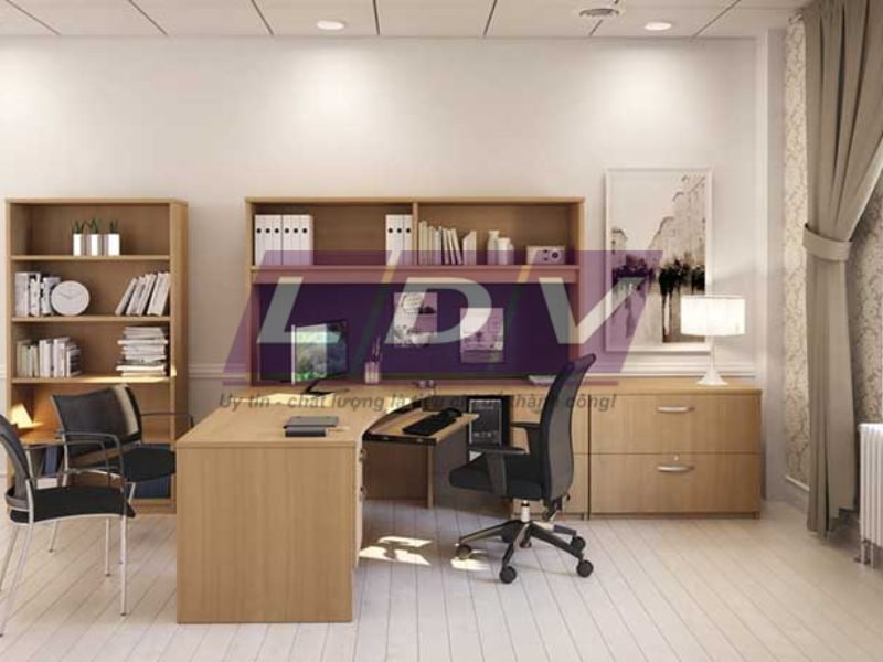 Mẫu 1: Văn phòng đóng với tủ tài liệu và rèm cửa