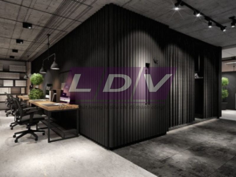 Mẫu văn phòng bố trí hỗn hợp tone trầm