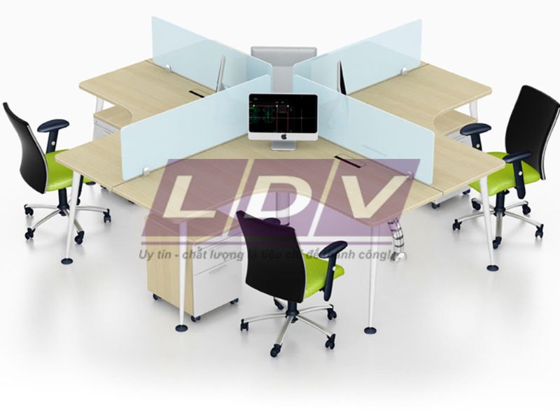 Mô hình bàn làm việc cho 4 người chữ X