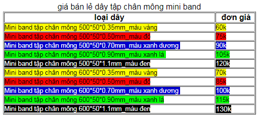 bảng giá bán lẻ dây mini band tập mông chân cho nữ
