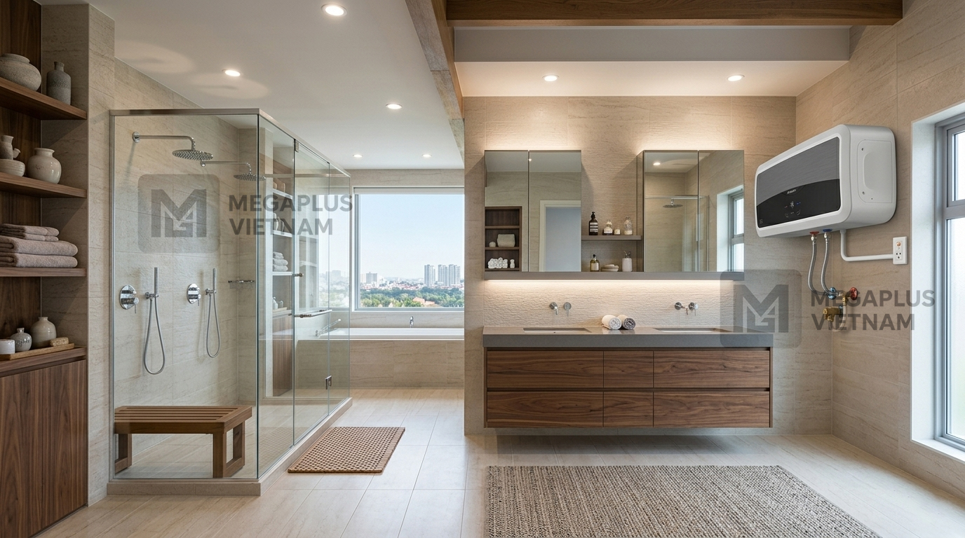 Lắp đặt thực tế Ariston Slim2 LUX-D Hình ảnh lắp đặt thực tế bình nóng lạnh Ariston Slim2 LUX-D tại chung cư Hà Nội