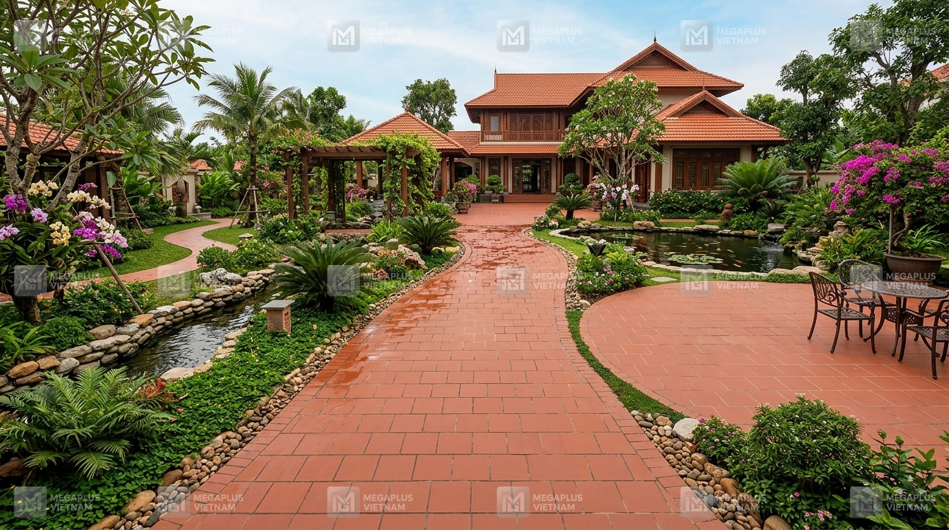 Sân vườn biệt thự lát gạch Cotto Mikado chống trơn trượt