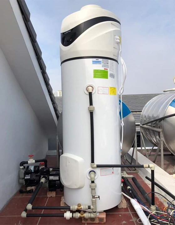 Máy nước nóng bơm nhiệt Heat Pump hấp thụ nhiệt từ không khí để làm nóng nước