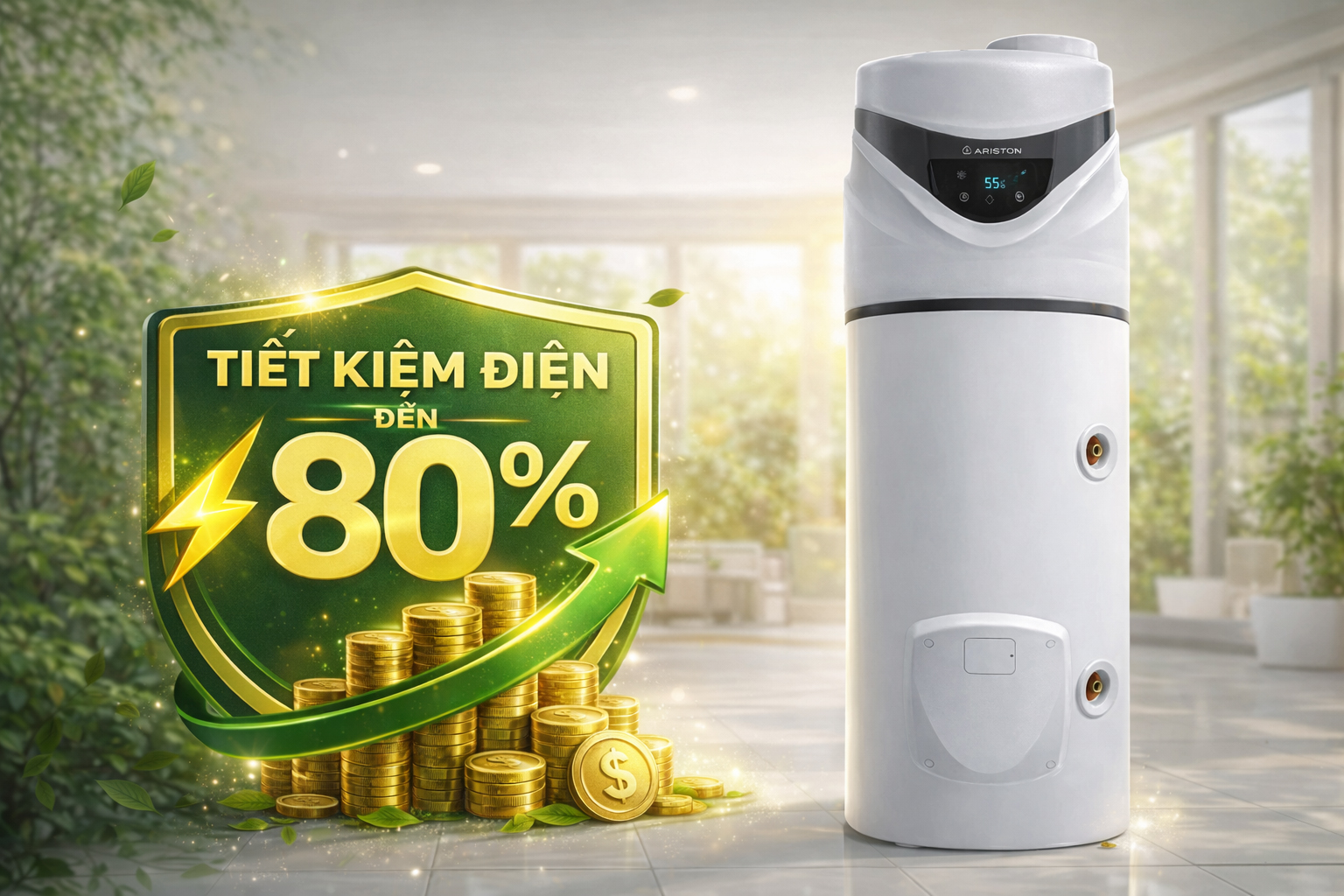 máy nước nóng heat pump tiết kiệm điện đến 80 phần trăm