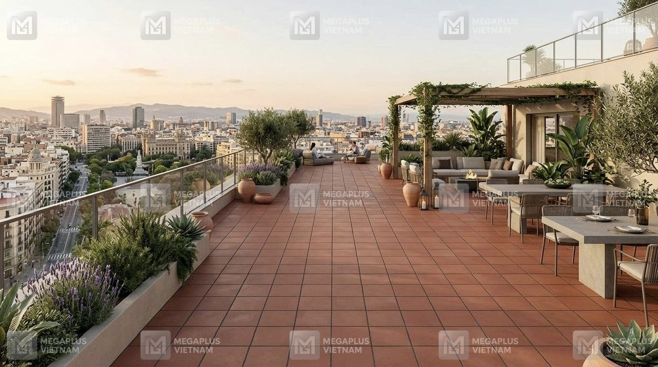 Mẫu lát sân thượng đẹp với gạch Cotto Mikado 50x50 cm