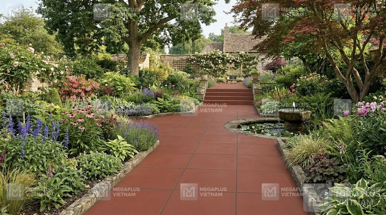 Phối cảnh lát sân đẹp với gạch Cotto Mikado GLC4040M