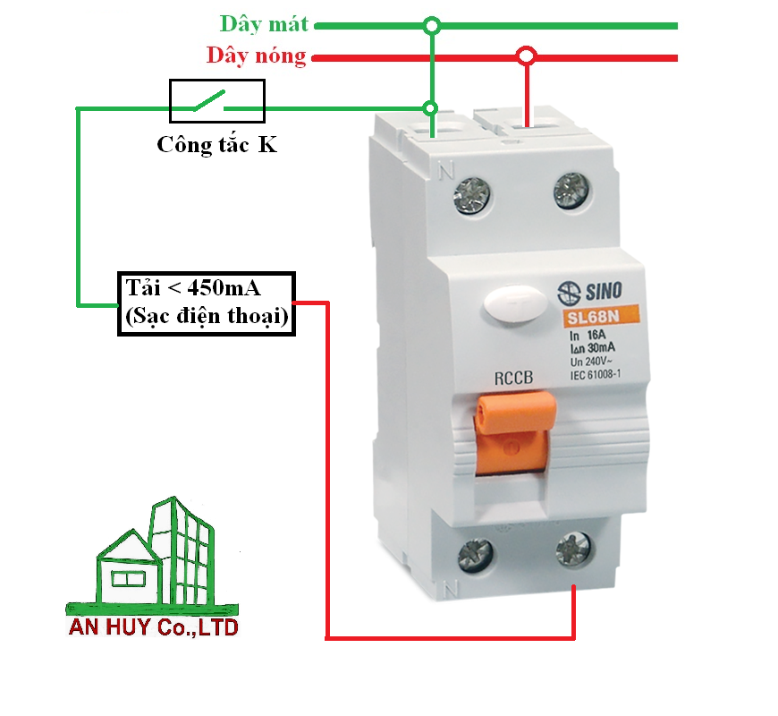 Sơ đồ dấu nối để kiểm tra át tô mát chống giật