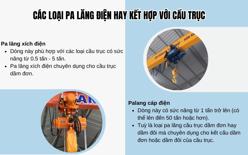Các loại pa lăng điện kết hợp cẩu trục