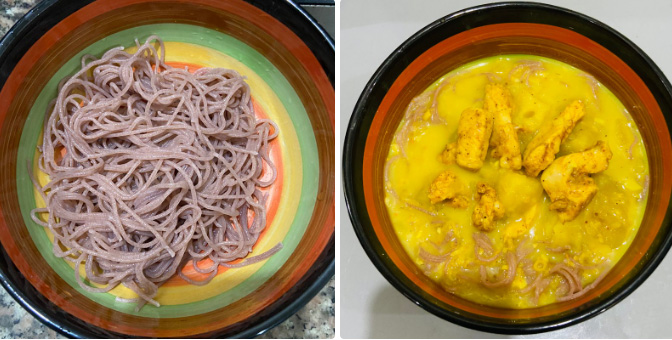 Cho phần cà ri vào bát bún