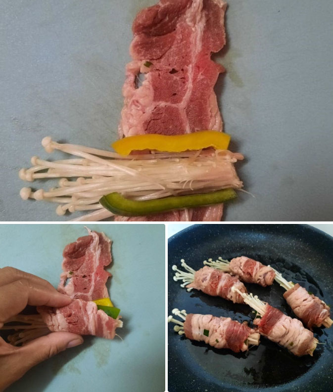 Cuộn và áp chảo thịt ba chỉ bò