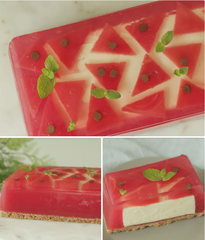 Món cheesecake thạch dưa hấu với lớp thạch giòn sần sật