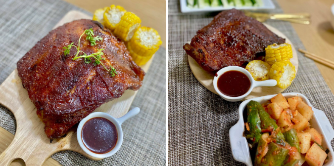 Món sườn nướng tảng sốt BBQ màu bắt mắt thơm ngon