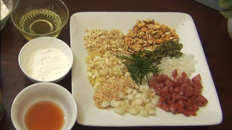 Nguyên liệu làm bánh trung thu nhân thập cẩm bằng nồi chiên không dầu