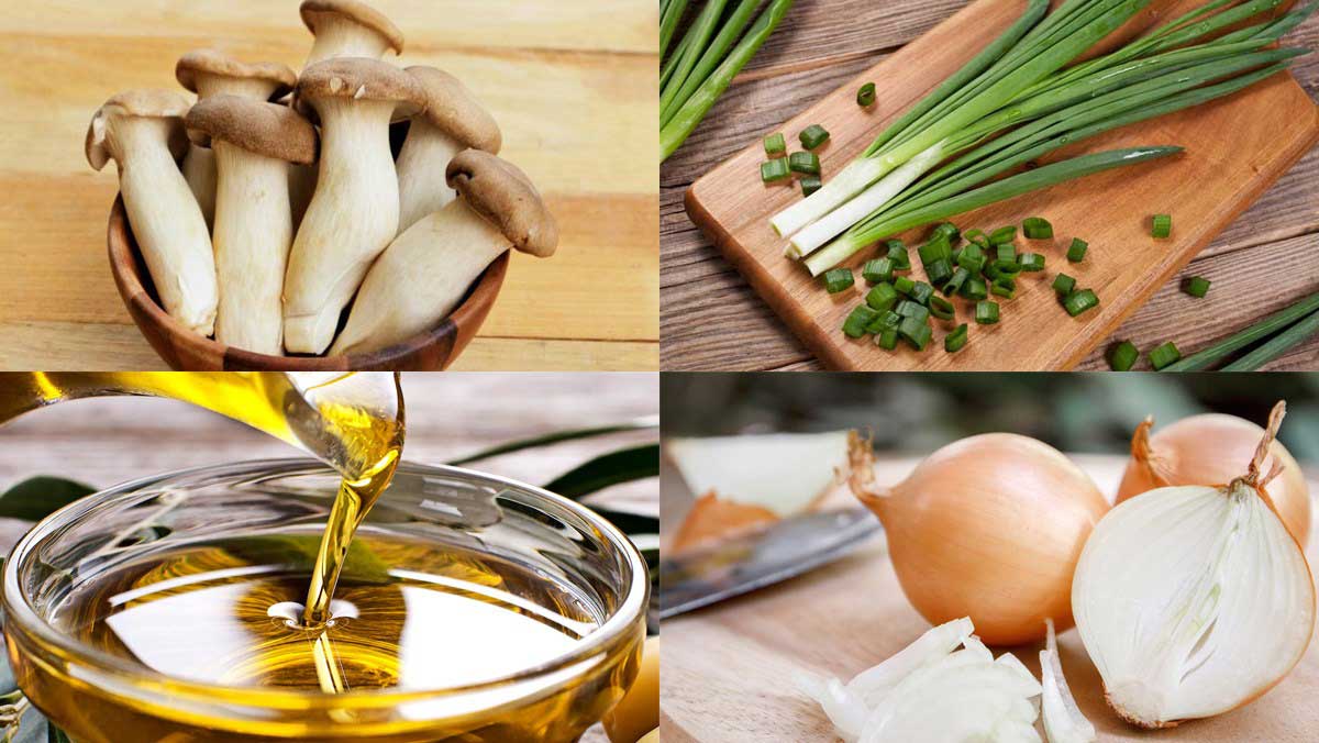 Nguyên liệu làm nấm đùi gà xào hành tây