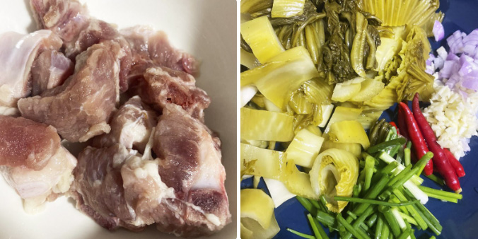 Sơ chế sườn và cải chua