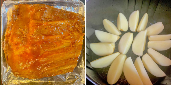 Ướp sườn và nướng khoai tây