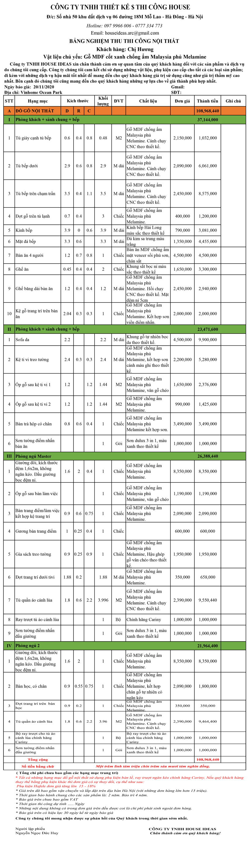 báo giá thi công nội thất căn hộ