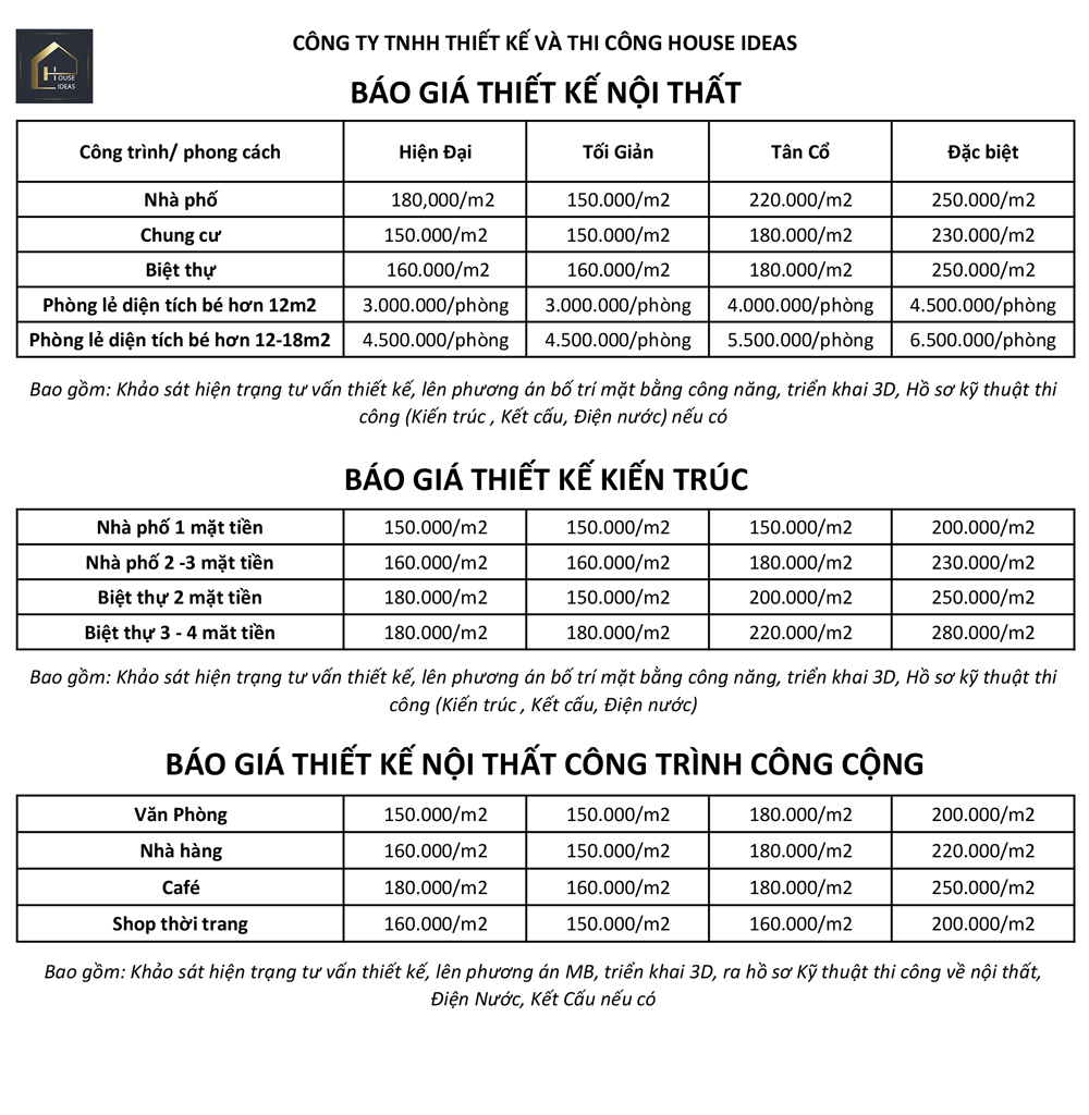 báo giá thiết kế nội thất