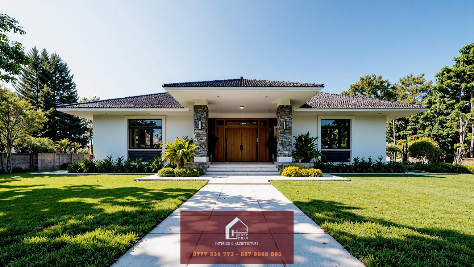 Mặt tiền mẫu nhà cấp 4 12x14m mái Thái sang trọng với sân vườn xanh mát và lối đi trung tâm