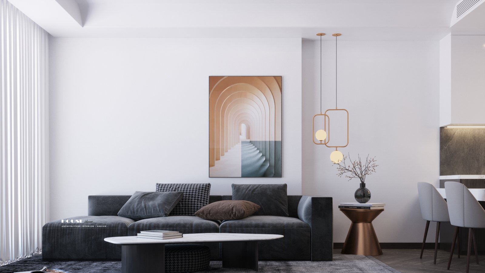 Thiết kế nội thất phòng khách - chung cư The Terra An Hưng