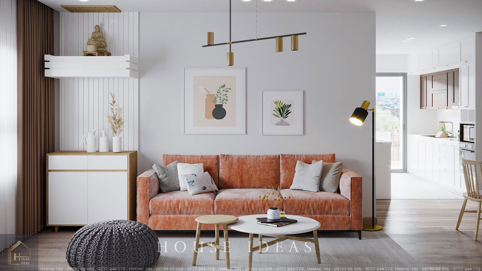 Thiết kế nội thất phòng khách chung cư Tứ Hiệp Plaza