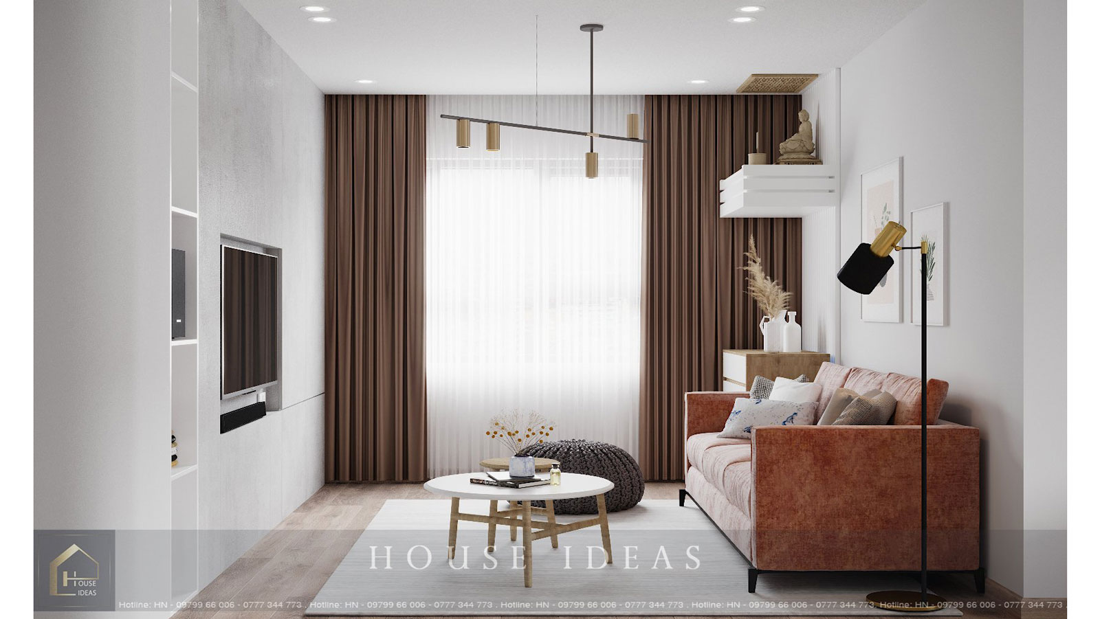 Thiết kế nội thất phòng khách chung cư Tứ Hiệp Plaza