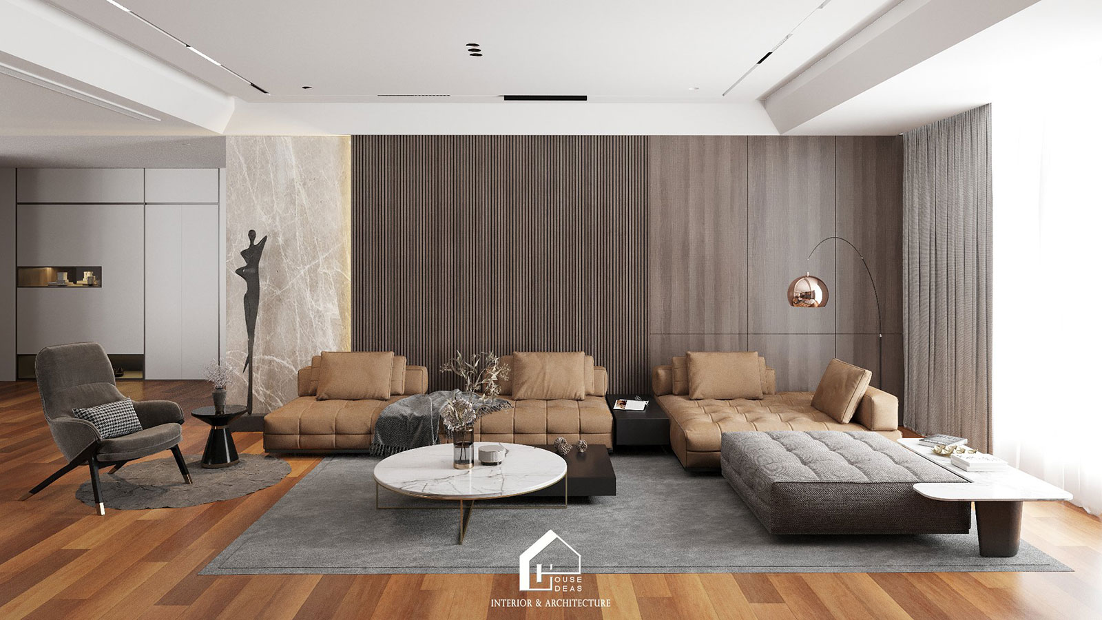 Khu vực sofa bàn trà rộng thoáng, quý phái