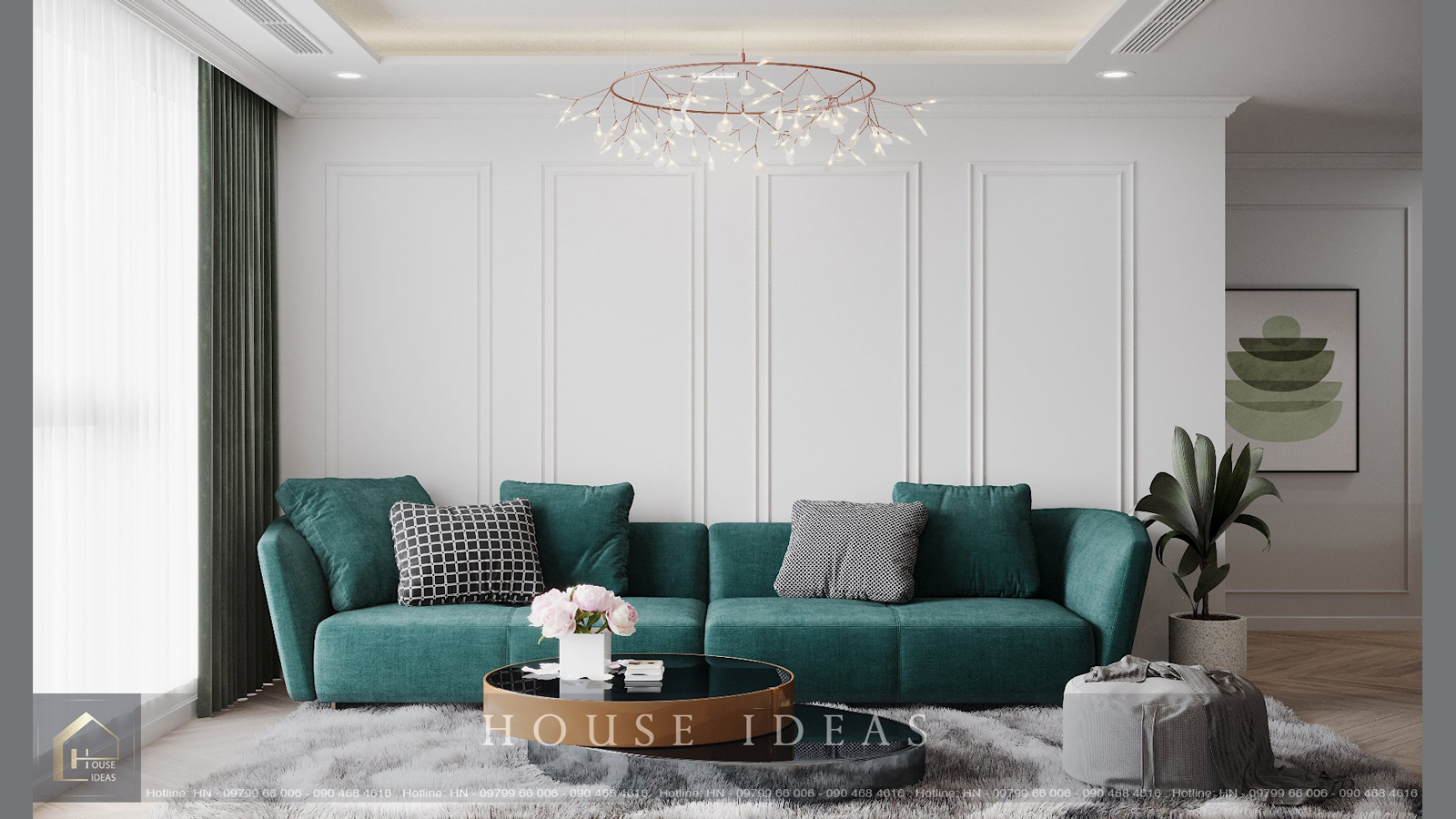 thi công phòng khách phong cách tân cổ