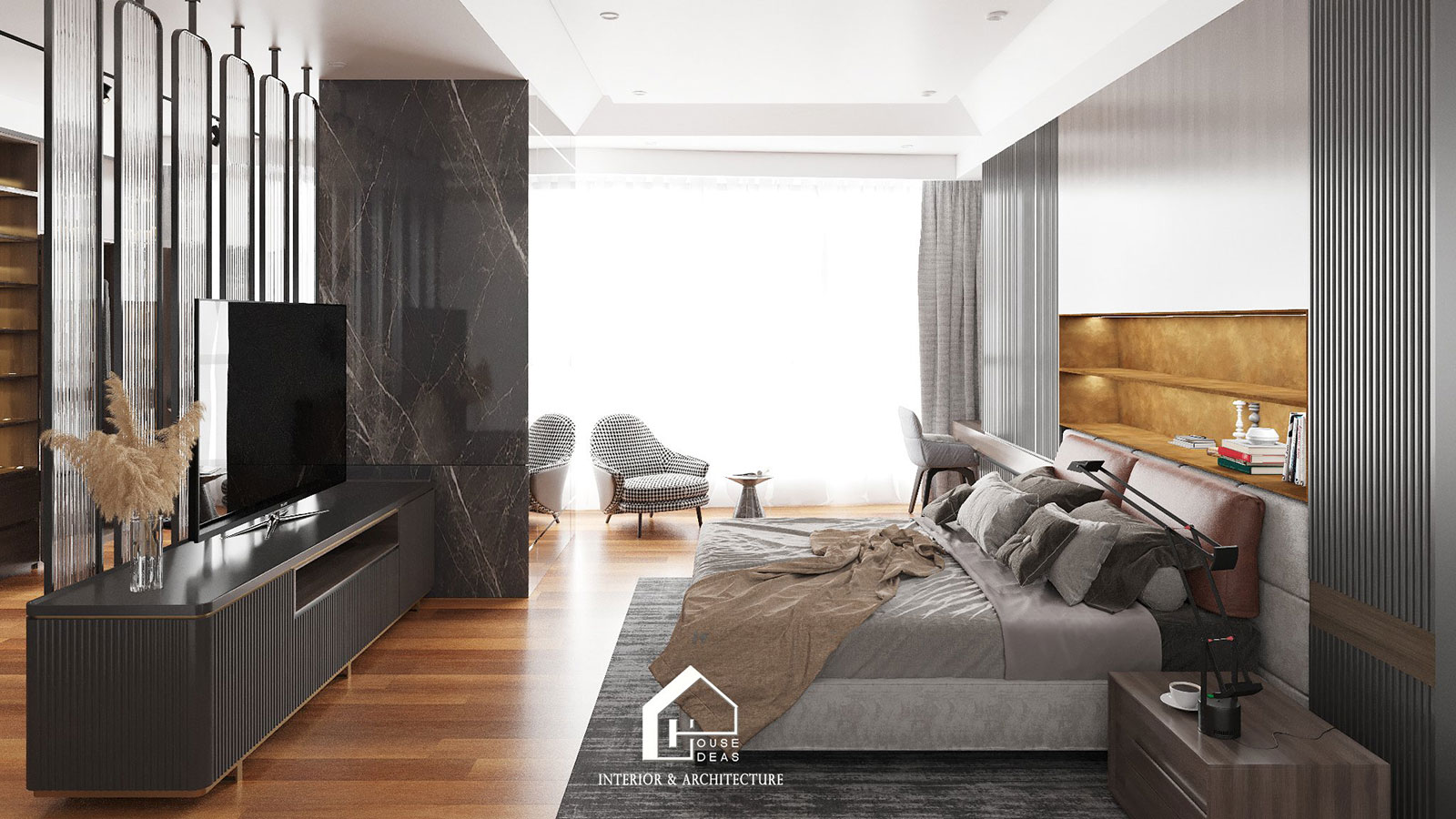 Thiết kế phòng ngủ sang trọng với các đồ nội thất cao cấp