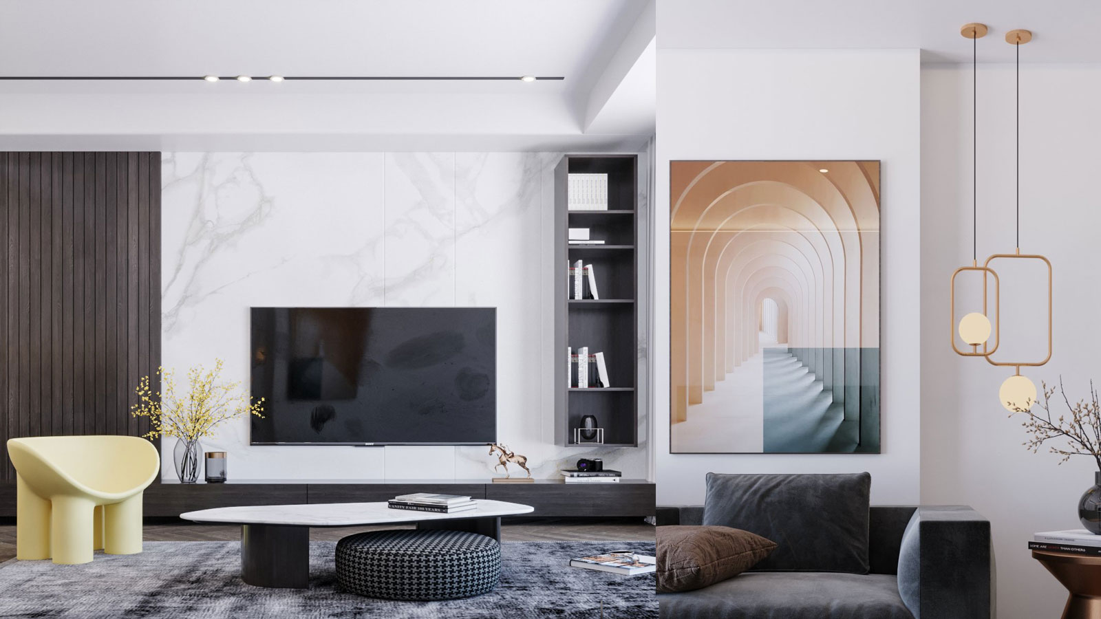 Thiết kế nội thất phòng khách - chung cư The Terra An Hưng